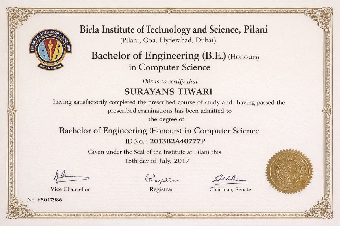 Verified degree or teaching certification of Surayans