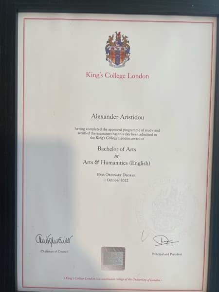 Verified degree or teaching certification of Alexander