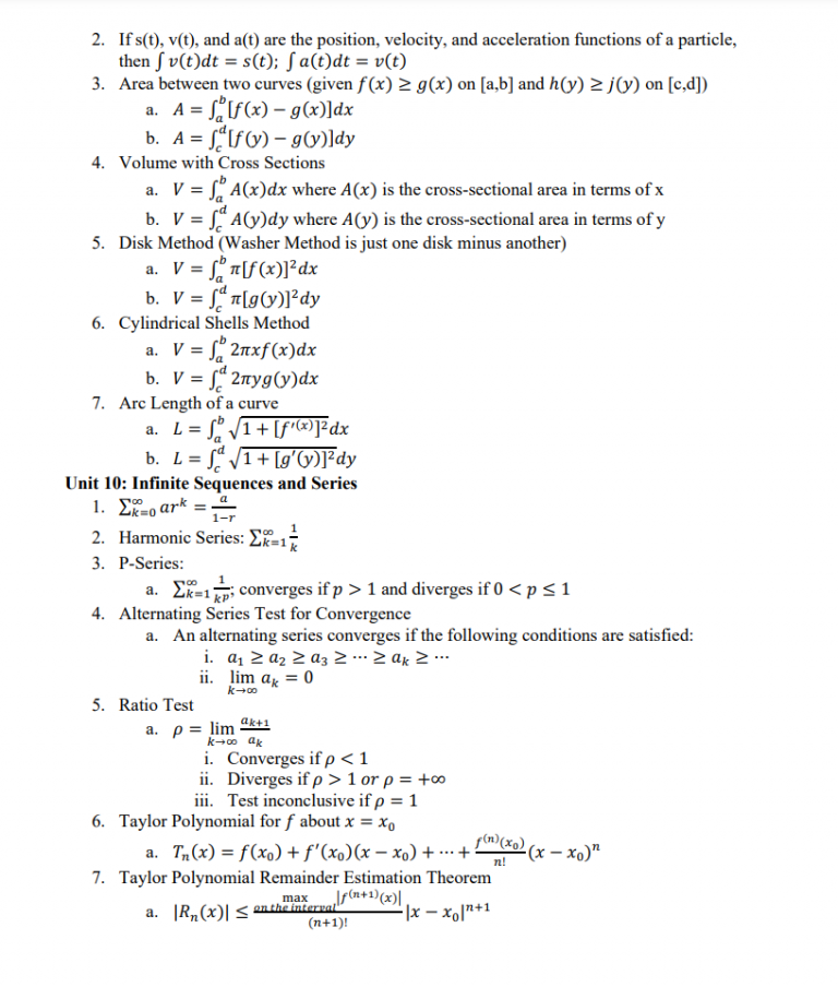 Ap Calculus Bc Formula Sheet Wiingy