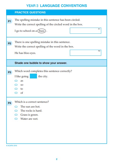 NAPLAN Conventions of Language sample question Year 3-1
