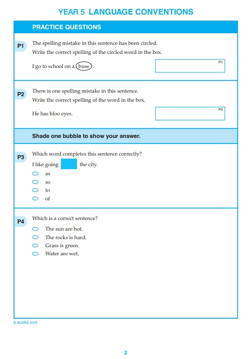 NAPLAN Conventions of Language sample question Year 5-1