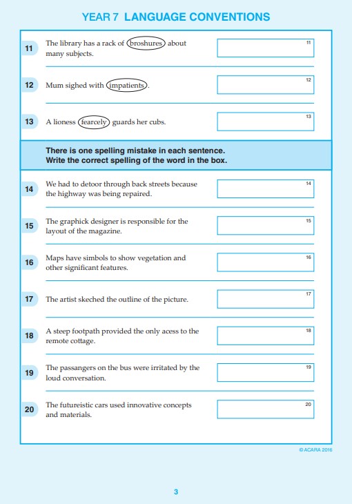 NAPLAN Conventions of Language sample question Year 7-1