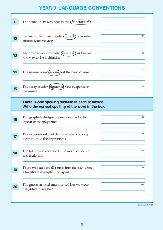 NAPLAN Conventions of Language sample question Year 9-2