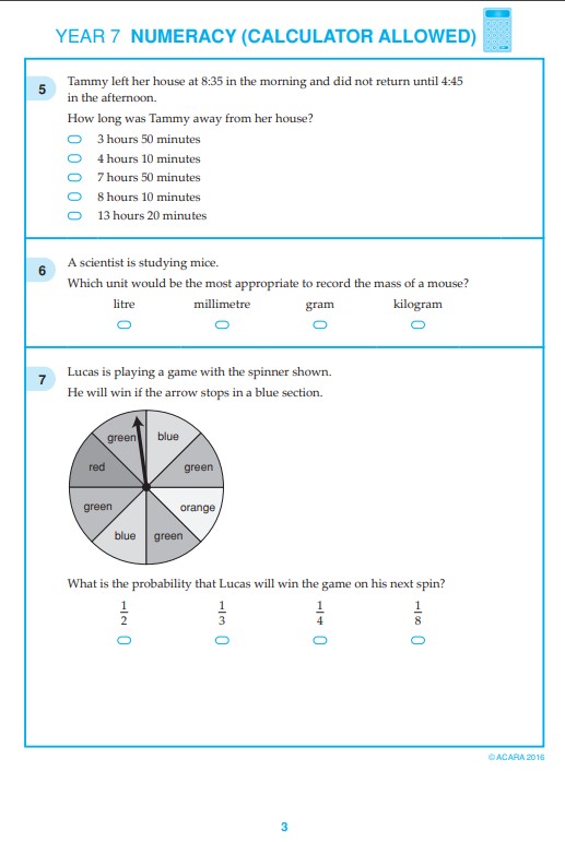 NAPLAN Numeracy Test sample questions for Year 7-2