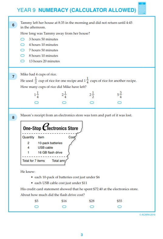 NAPLAN Numeracy Test sample questions for Year 9-2