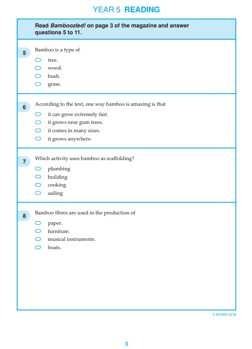 NAPLAN Reading sample question 2016 for Year 5