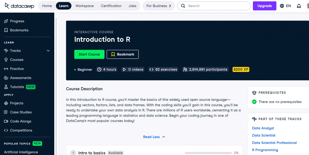 Introduction to R (DataCamp)