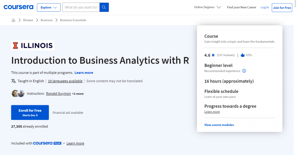 Introduction to Business Analytics with R (Illinois)