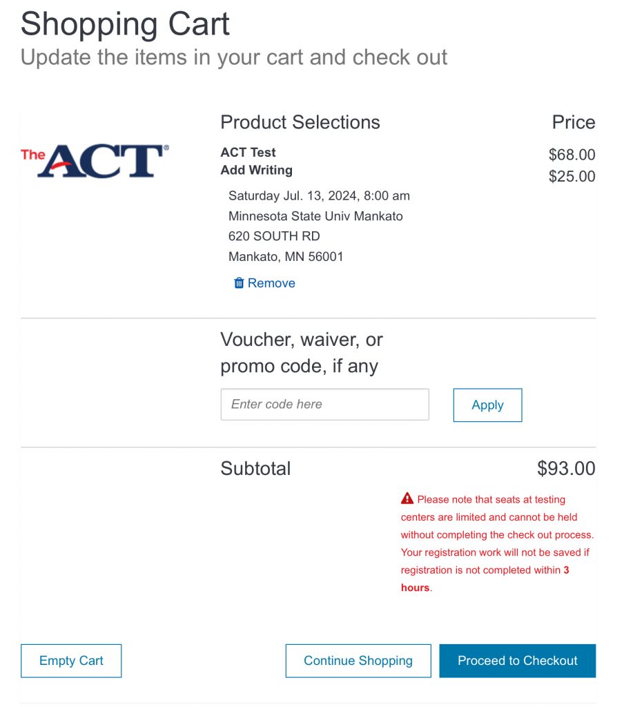 what is act #6 - checkout screen