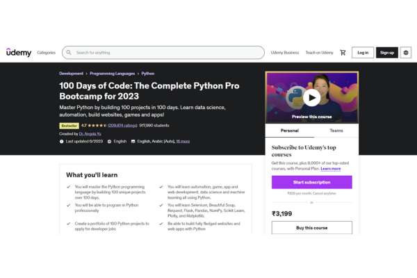 Best Online Webinar: 100 Days of Code: The Complete Python Pro Bootcamp for 2023