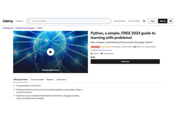 Best Free Udemy Course: Python, a simple, FREE 2023 guide to learning with problems!