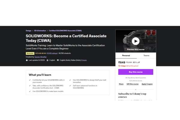 Best SolidWorks Paid Udemy Course:  Become a Certified Associate Today