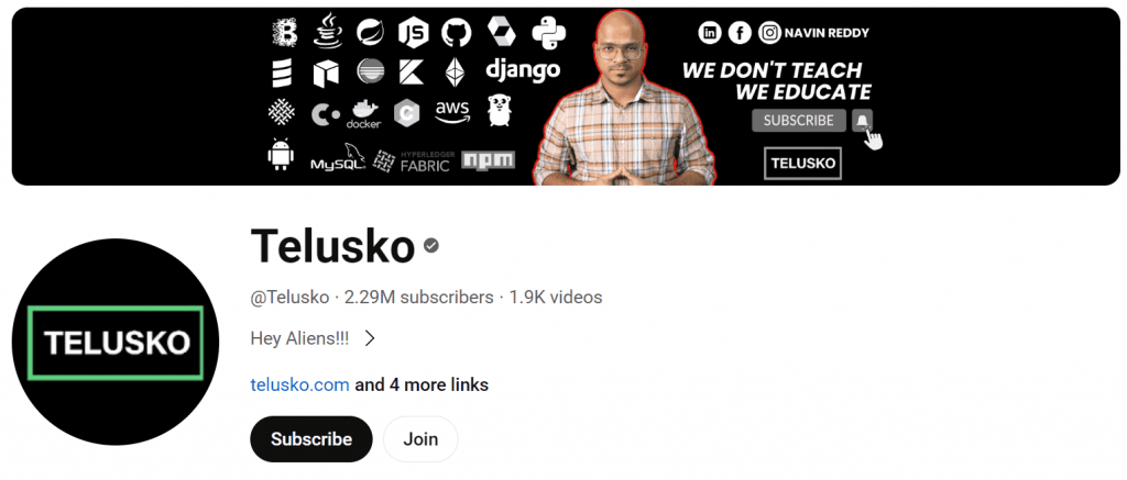 best YouTube channel to learn Java # 1- Telusko 