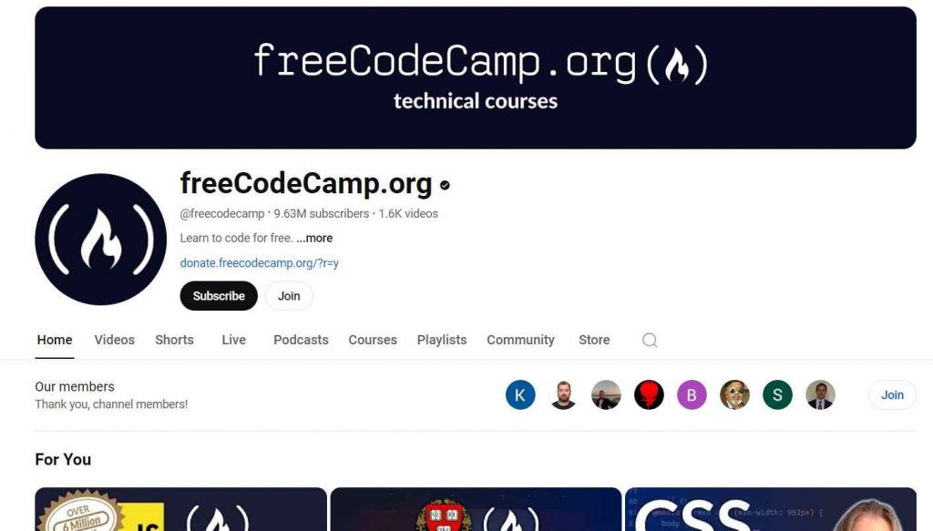  YouTube Channels for learning JavaScript #1 freeCodeCamp