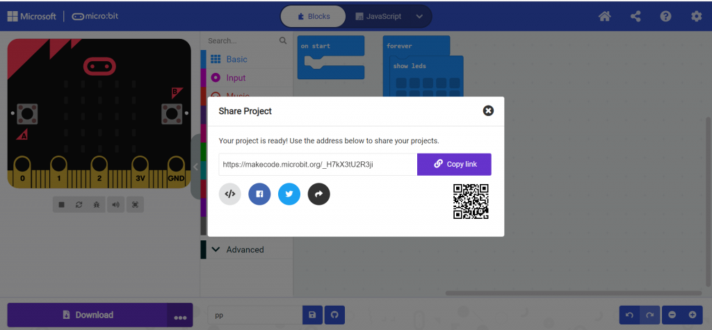 share projects on makecode editor