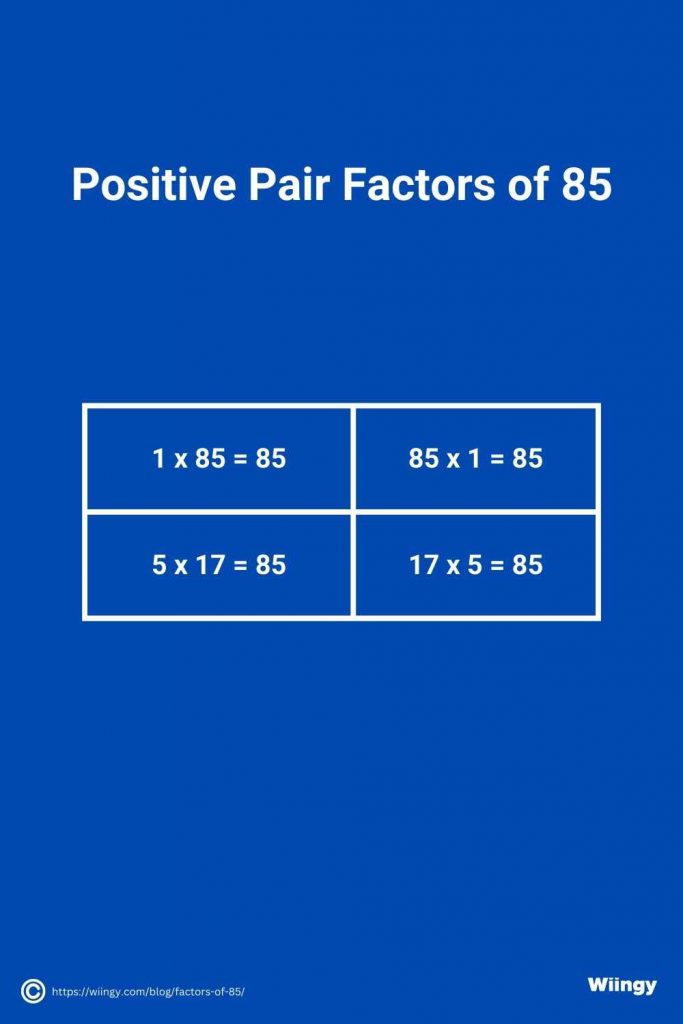 Positive Pair Factors of 85