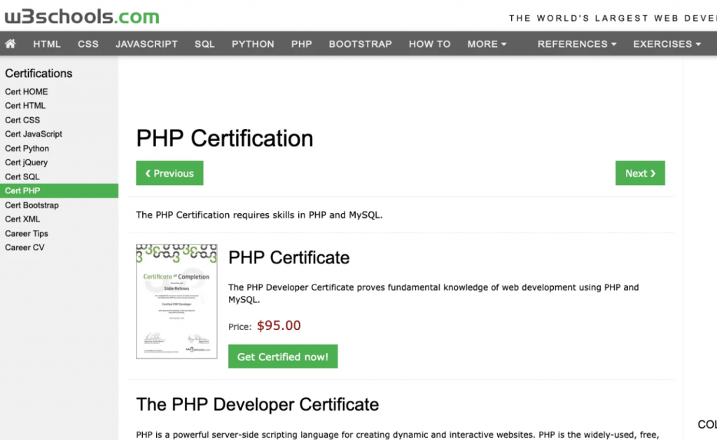php certifications #3 - w3schools php certification